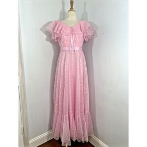 Vtg JCPenney Dress Womens 9/10 Pink Babydoll Renaissance Edwardian Fairy Y2K 90s